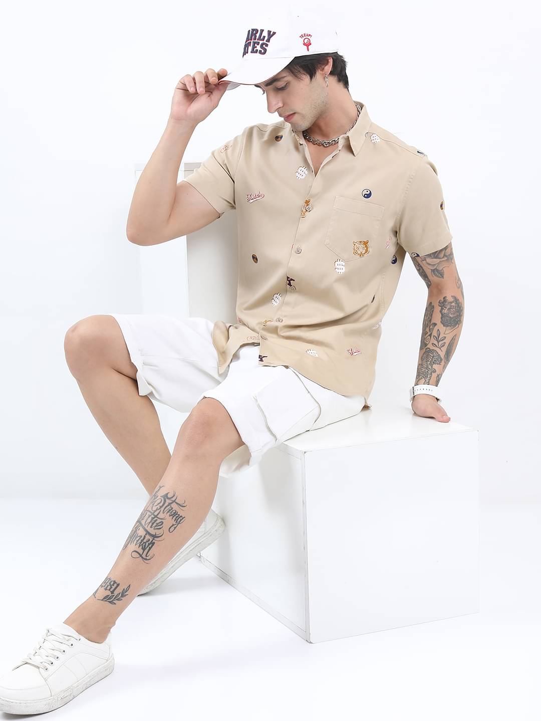 Ketch 100% Cotton Regular Fit Printed Half Sleeves Men's Casual Shirt - Beige ( Pack of 1 ) - Image 5