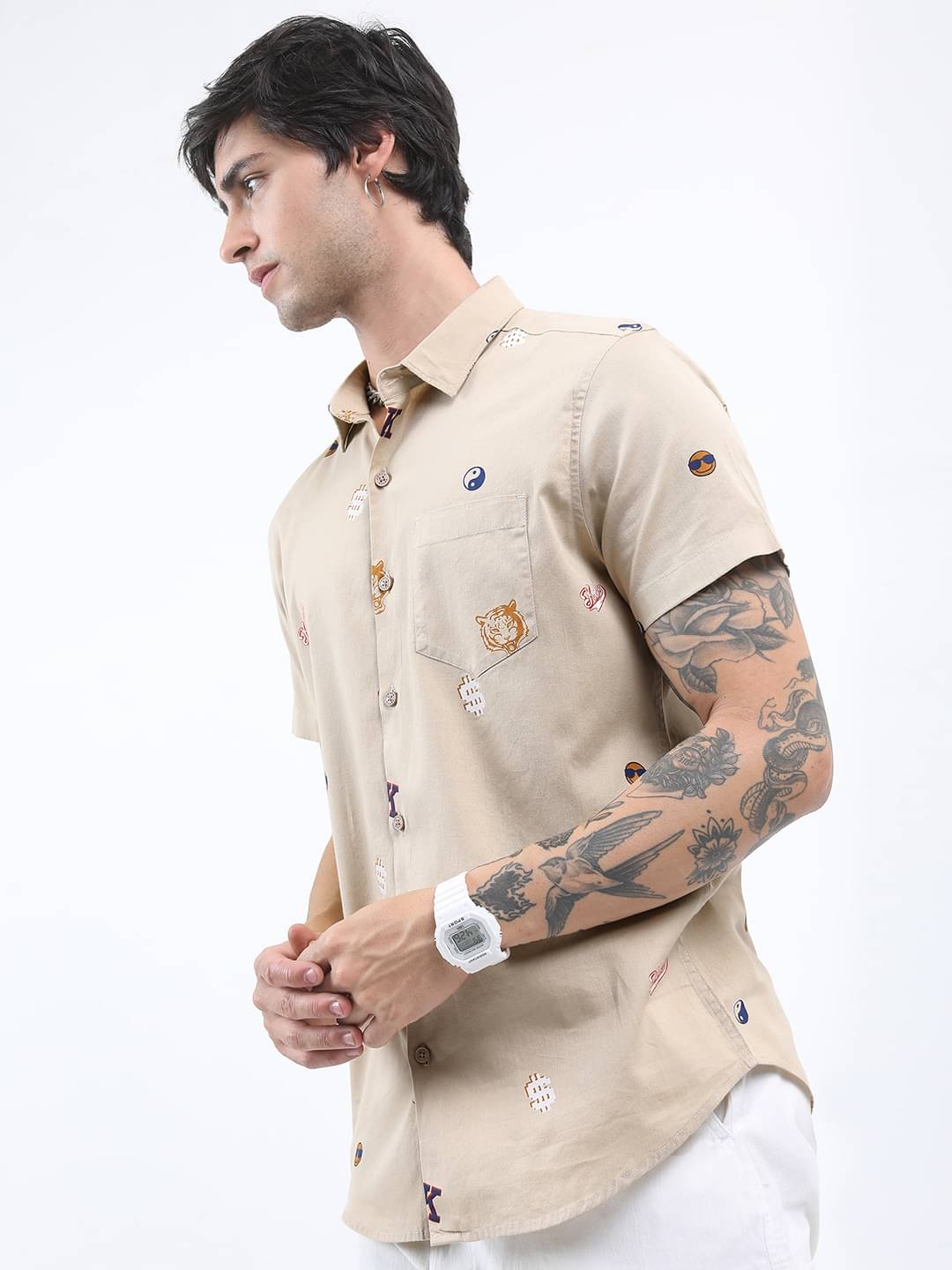 Ketch 100% Cotton Regular Fit Printed Half Sleeves Men's Casual Shirt - Beige ( Pack of 1 ) - Image 6
