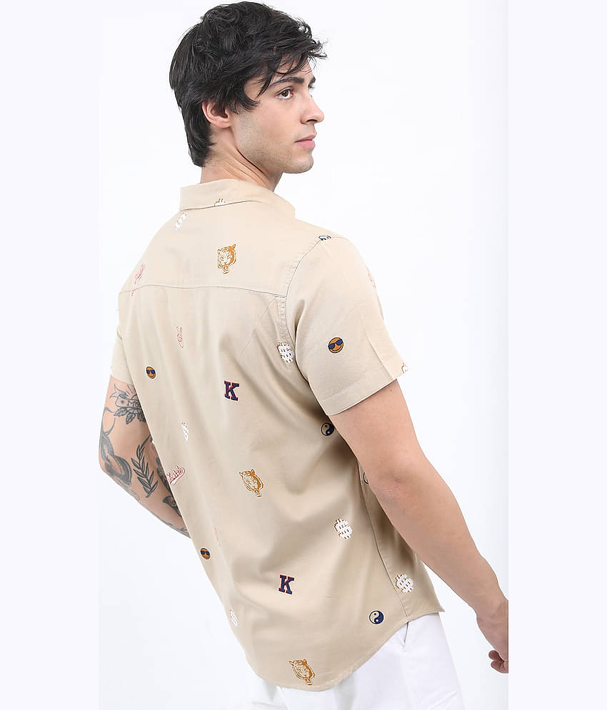 Ketch 100% Cotton Regular Fit Printed Half Sleeves Men's Casual Shirt - Beige ( Pack of 1 )