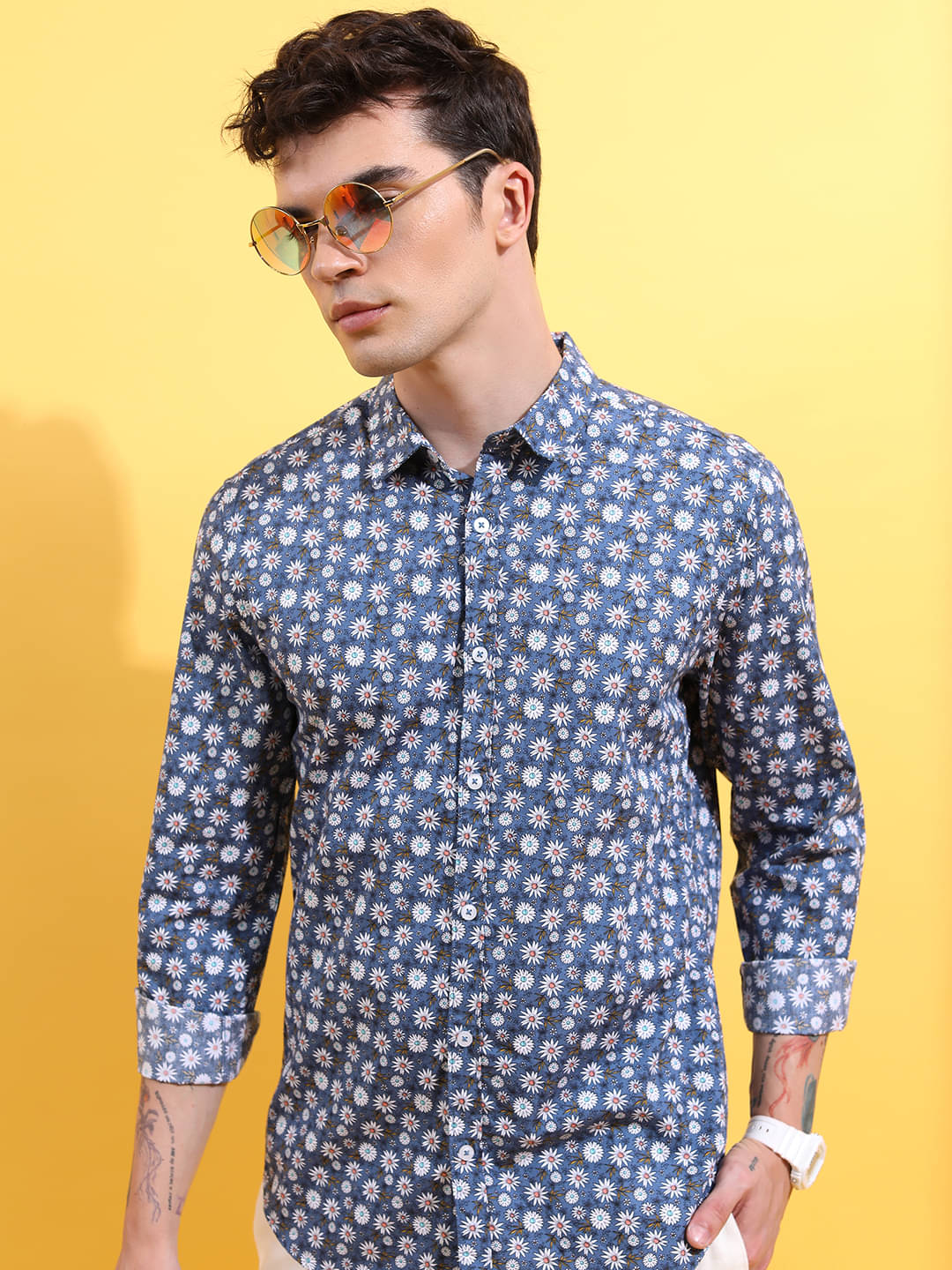     			Ketch 100% Cotton Regular Fit Printed Full Sleeves Men's Casual Shirt - Blue ( Pack of 1 )