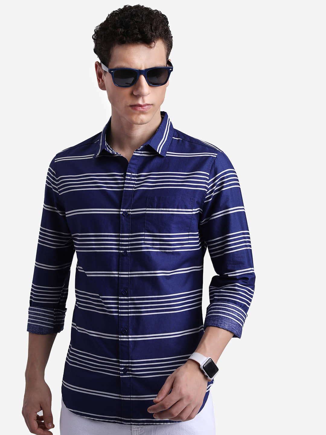 Ketch 100% Cotton Regular Fit Striped Full Sleeves Men's Casual Shirt - Blue ( Pack of 1 )
