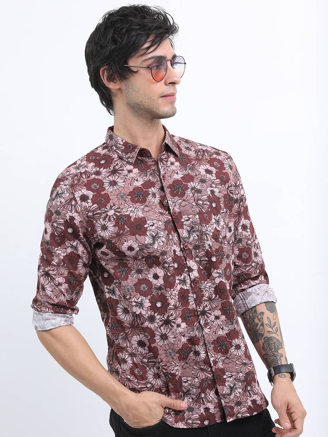     			Ketch 100% Cotton Regular Fit Printed Full Sleeves Men's Casual Shirt - Maroon ( Pack of 1 )