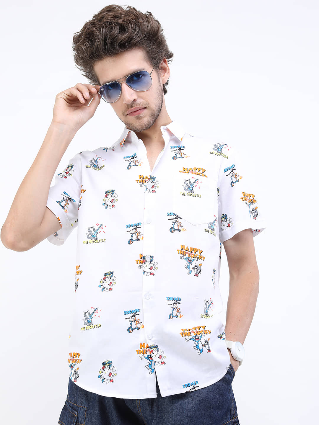 Ketch 100% Cotton Regular Fit Printed Half Sleeves Men's Casual Shirt - Blue ( Pack of 1 )