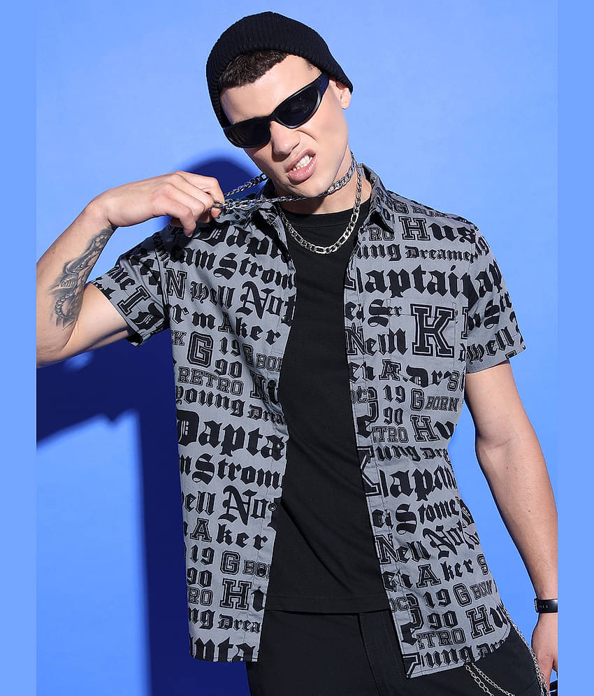 Ketch 100% Cotton Regular Fit Printed Half Sleeves Men's Casual Shirt - Grey ( Pack of 1 )