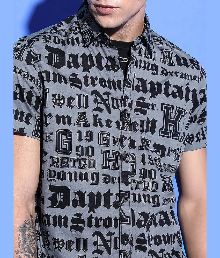 Ketch 100% Cotton Regular Fit Printed Half Sleeves Men's Casual Shirt - Grey ( Pack of 1 )