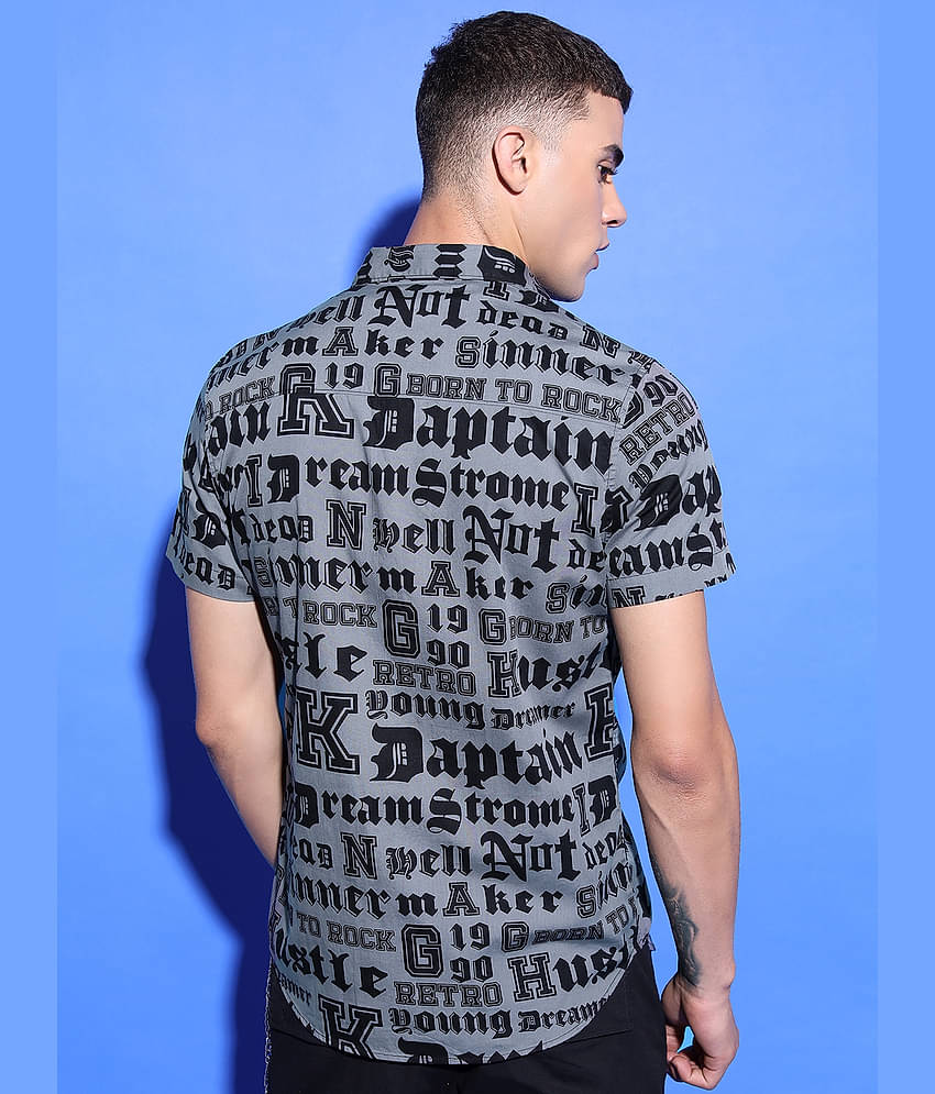 Ketch 100% Cotton Regular Fit Printed Half Sleeves Men's Casual Shirt - Grey ( Pack of 1 )