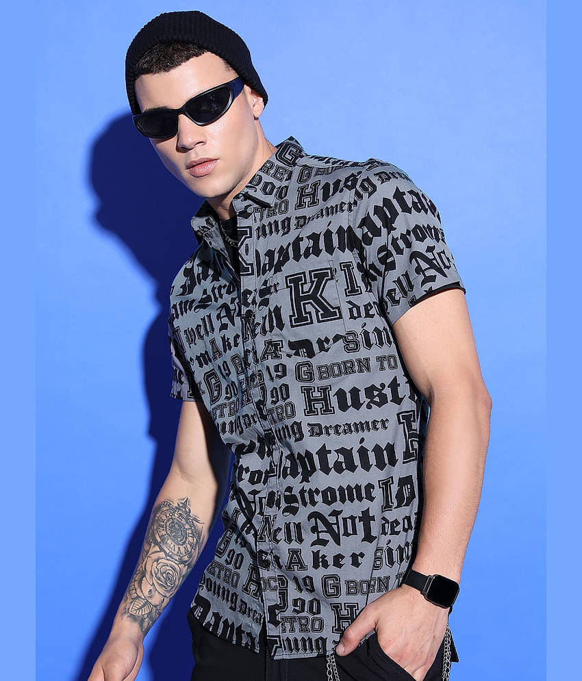 Ketch 100% Cotton Regular Fit Printed Half Sleeves Men's Casual Shirt - Grey ( Pack of 1 )