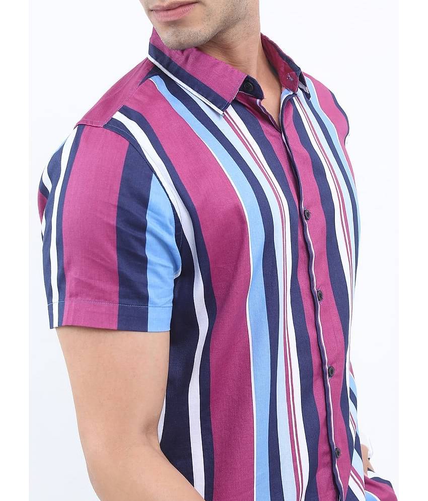 Ketch 100% Cotton Regular Fit Striped Half Sleeves Men's Casual Shirt - Pink ( Pack of 1 )