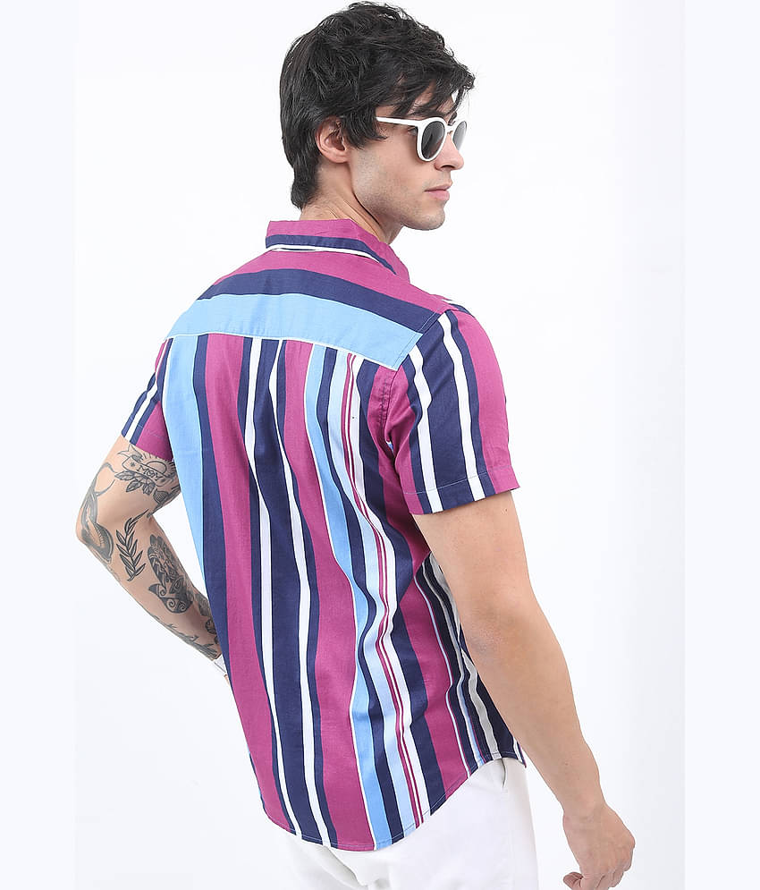 Ketch 100% Cotton Regular Fit Striped Half Sleeves Men's Casual Shirt - Pink ( Pack of 1 )