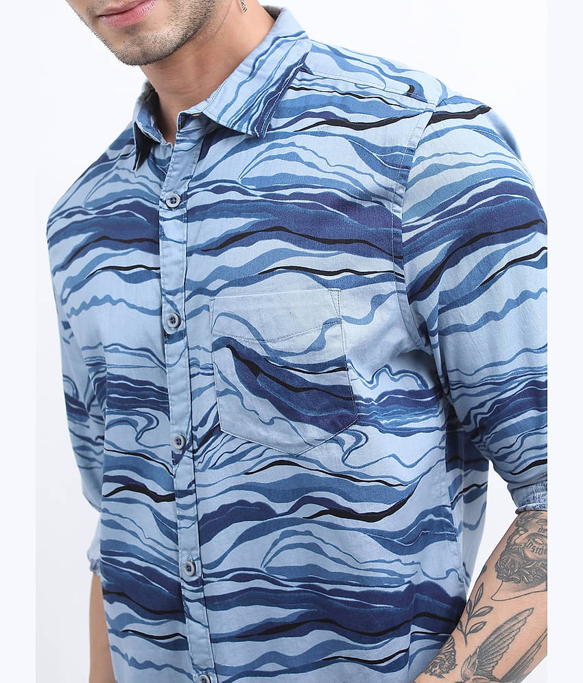 Ketch 100% Cotton Regular Fit Printed Full Sleeves Men's Casual Shirt - Blue ( Pack of 1 )
