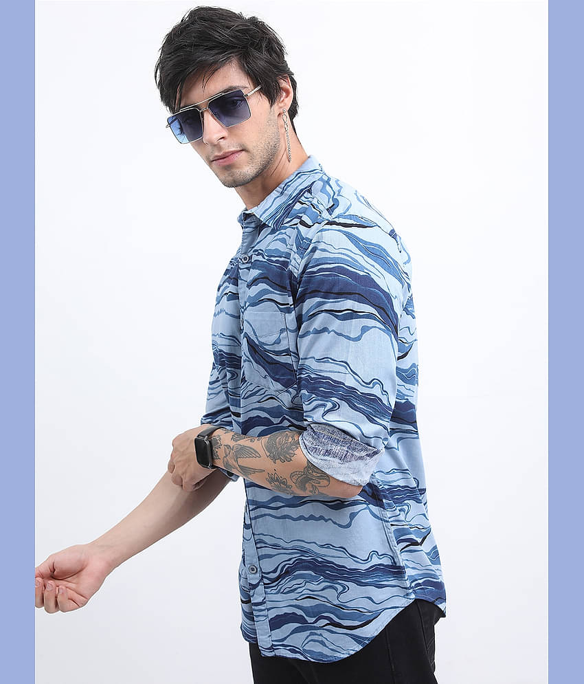 Ketch 100% Cotton Regular Fit Printed Full Sleeves Men's Casual Shirt - Blue ( Pack of 1 )
