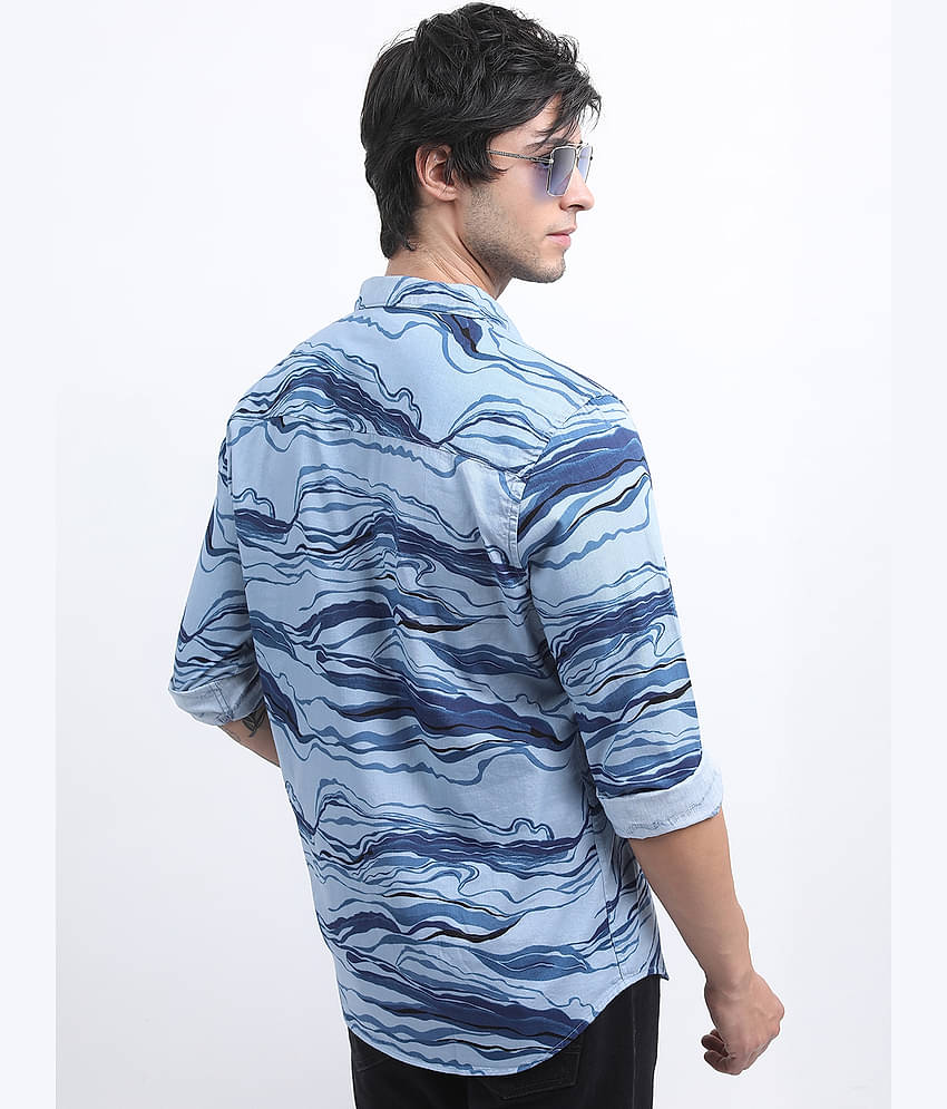 Ketch 100% Cotton Regular Fit Printed Full Sleeves Men's Casual Shirt - Blue ( Pack of 1 )
