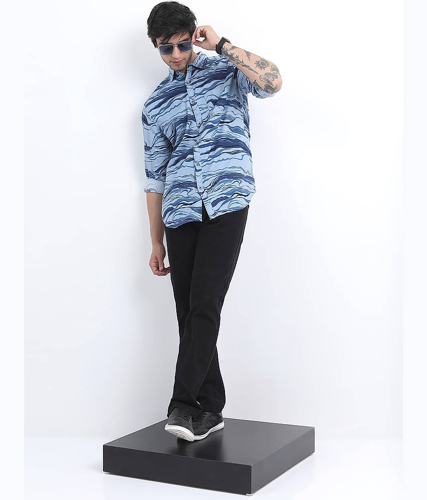 Ketch 100% Cotton Regular Fit Printed Full Sleeves Men's Casual Shirt - Blue ( Pack of 1 )
