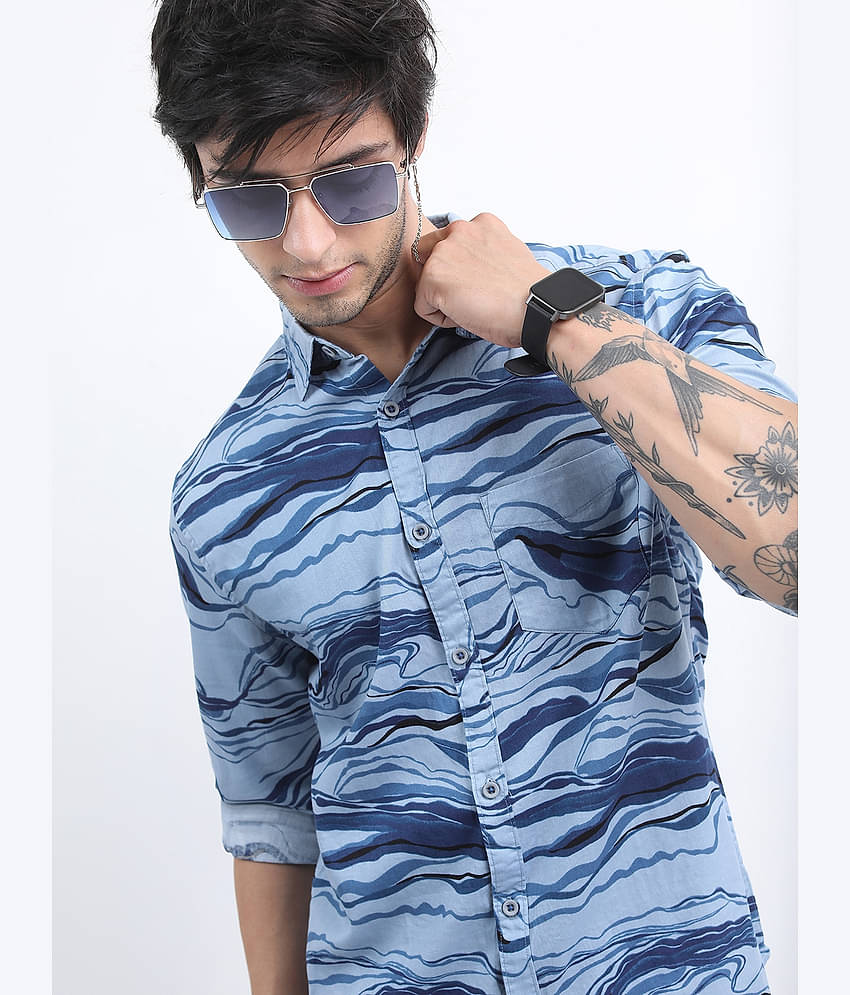 Ketch 100% Cotton Regular Fit Printed Full Sleeves Men's Casual Shirt - Blue ( Pack of 1 )