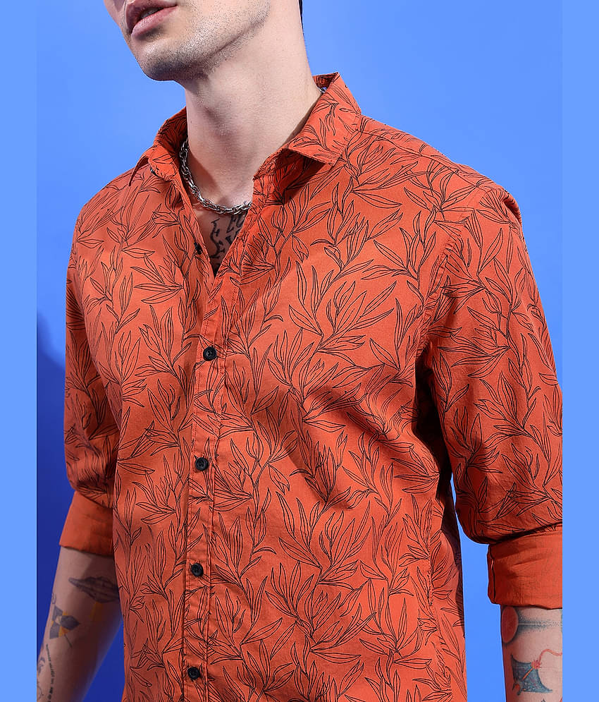 Ketch 100% Cotton Regular Fit Printed Full Sleeves Men's Casual Shirt - Rust ( Pack of 1 )