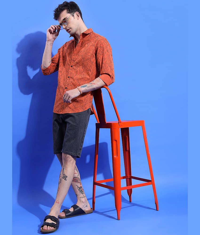 Ketch 100% Cotton Regular Fit Printed Full Sleeves Men's Casual Shirt - Rust ( Pack of 1 )