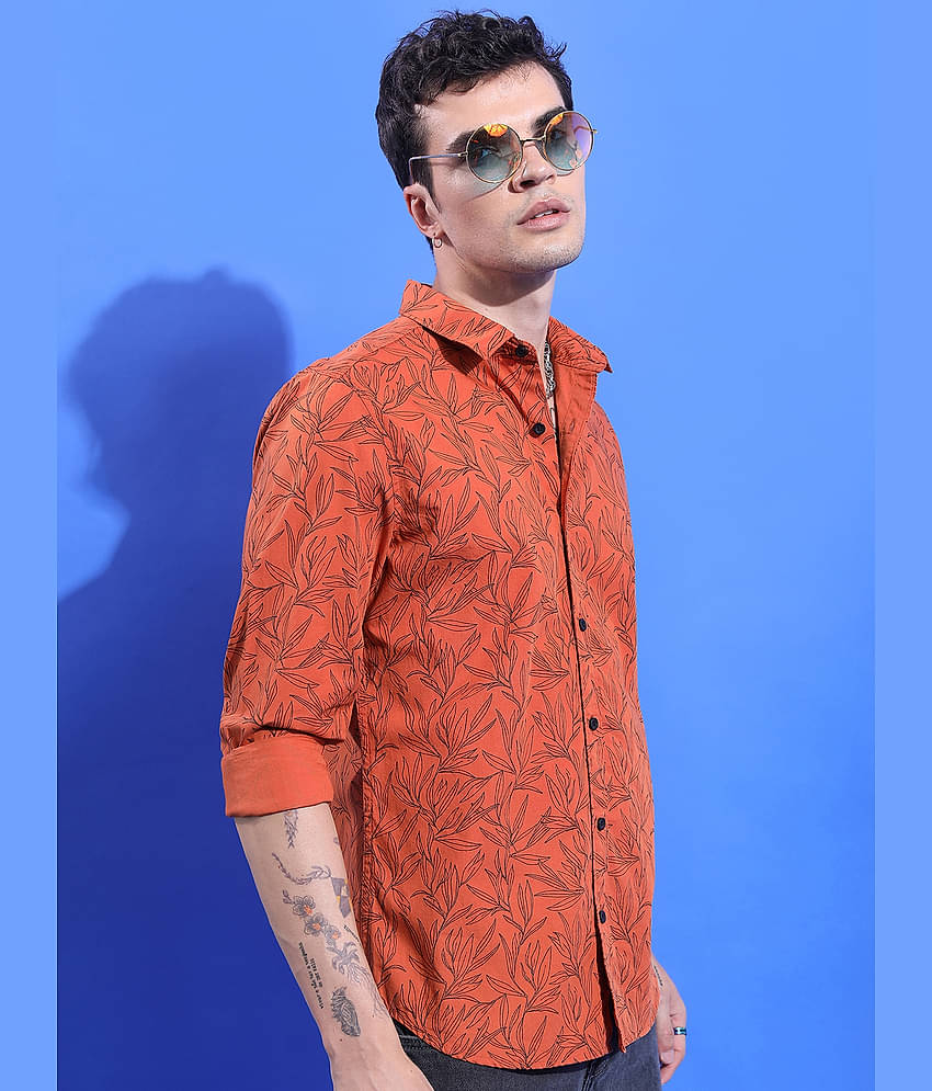 Ketch 100% Cotton Regular Fit Printed Full Sleeves Men's Casual Shirt - Rust ( Pack of 1 )