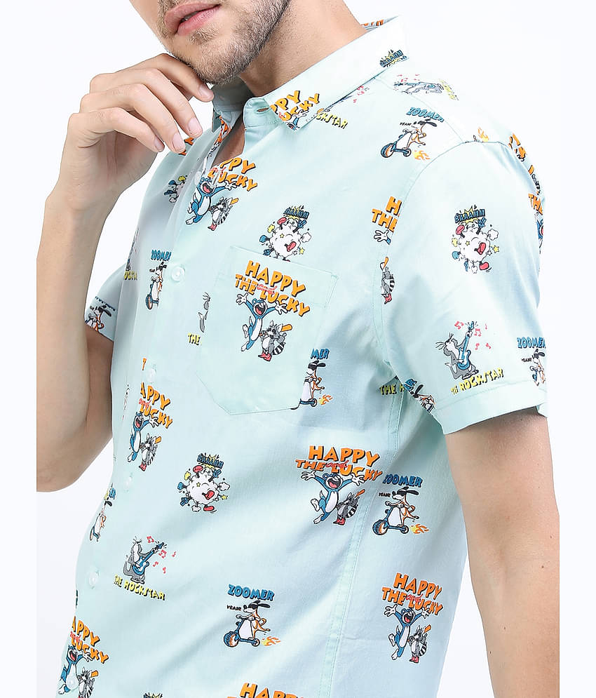 Ketch 100% Cotton Regular Fit Printed Half Sleeves Men's Casual Shirt - Blue ( Pack of 1 )