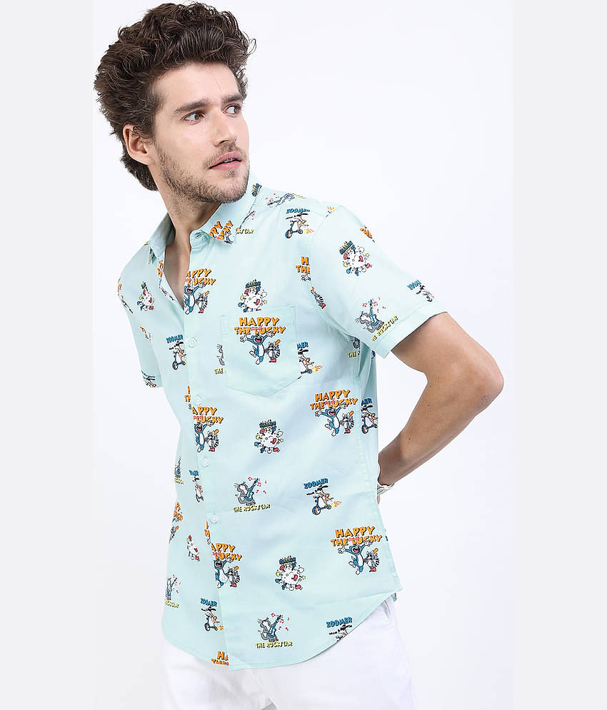 Ketch 100% Cotton Regular Fit Printed Half Sleeves Men's Casual Shirt - Blue ( Pack of 1 )