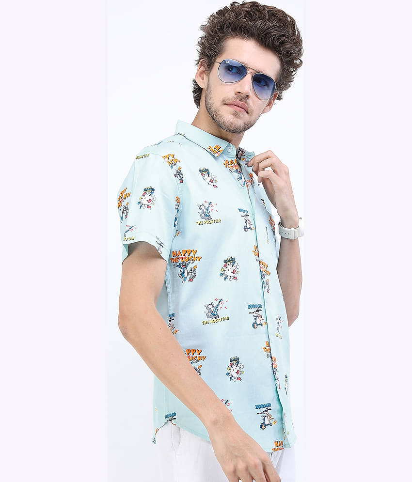 Ketch 100% Cotton Regular Fit Printed Half Sleeves Men's Casual Shirt - Blue ( Pack of 1 )