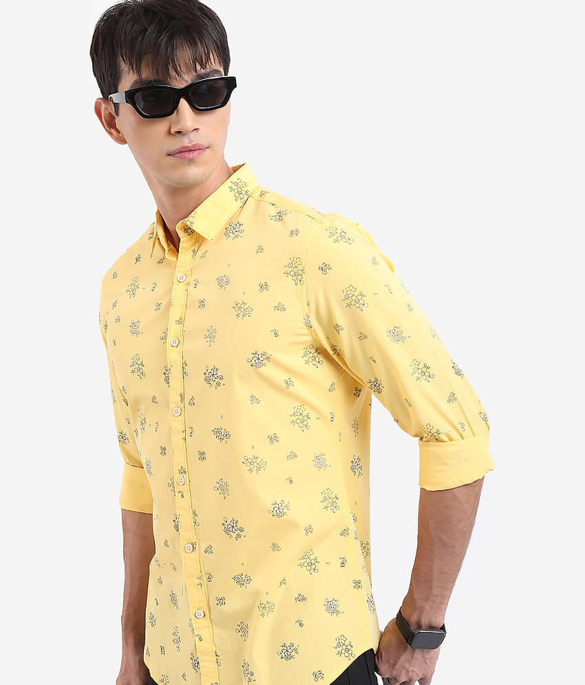 Ketch 100% Cotton Regular Fit Printed Full Sleeves Men's Casual Shirt - Yellow ( Pack of 1 )