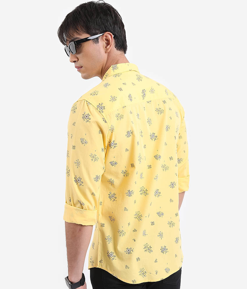 Ketch 100% Cotton Regular Fit Printed Full Sleeves Men's Casual Shirt - Yellow ( Pack of 1 )