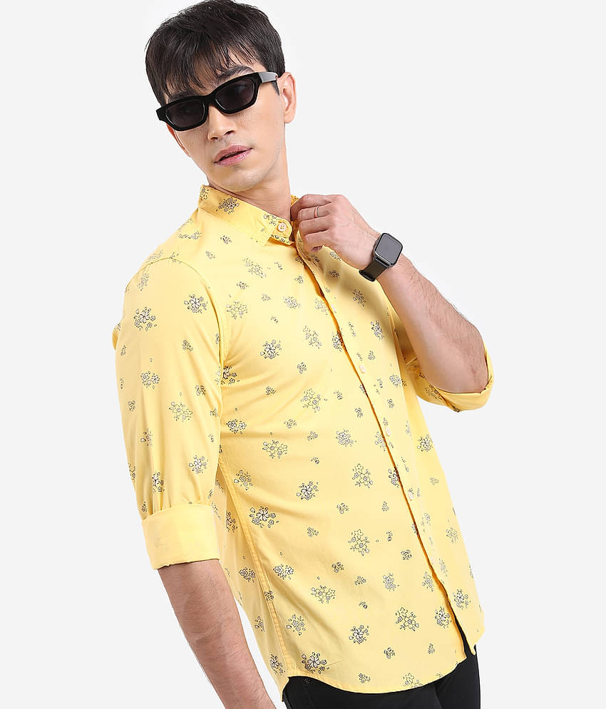 Ketch 100% Cotton Regular Fit Printed Full Sleeves Men's Casual Shirt - Yellow ( Pack of 1 )