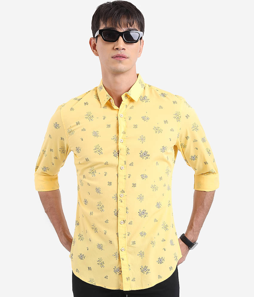 Ketch 100% Cotton Regular Fit Printed Full Sleeves Men's Casual Shirt - Yellow ( Pack of 1 )