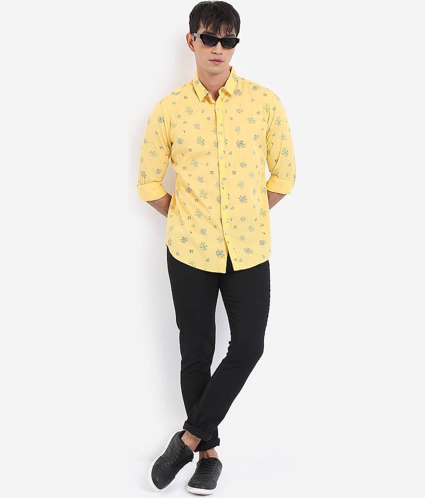 Ketch 100% Cotton Regular Fit Printed Full Sleeves Men's Casual Shirt - Yellow ( Pack of 1 )
