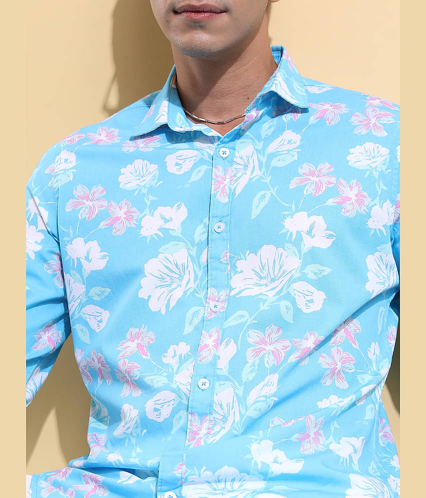 Ketch 100% Cotton Regular Fit Printed Full Sleeves Men's Casual Shirt - Light Blue ( Pack of 1 )