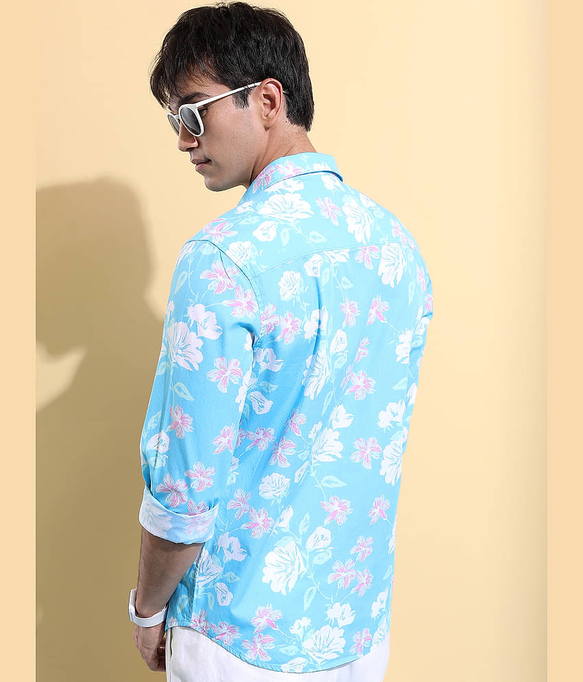 Ketch 100% Cotton Regular Fit Printed Full Sleeves Men's Casual Shirt - Light Blue ( Pack of 1 )