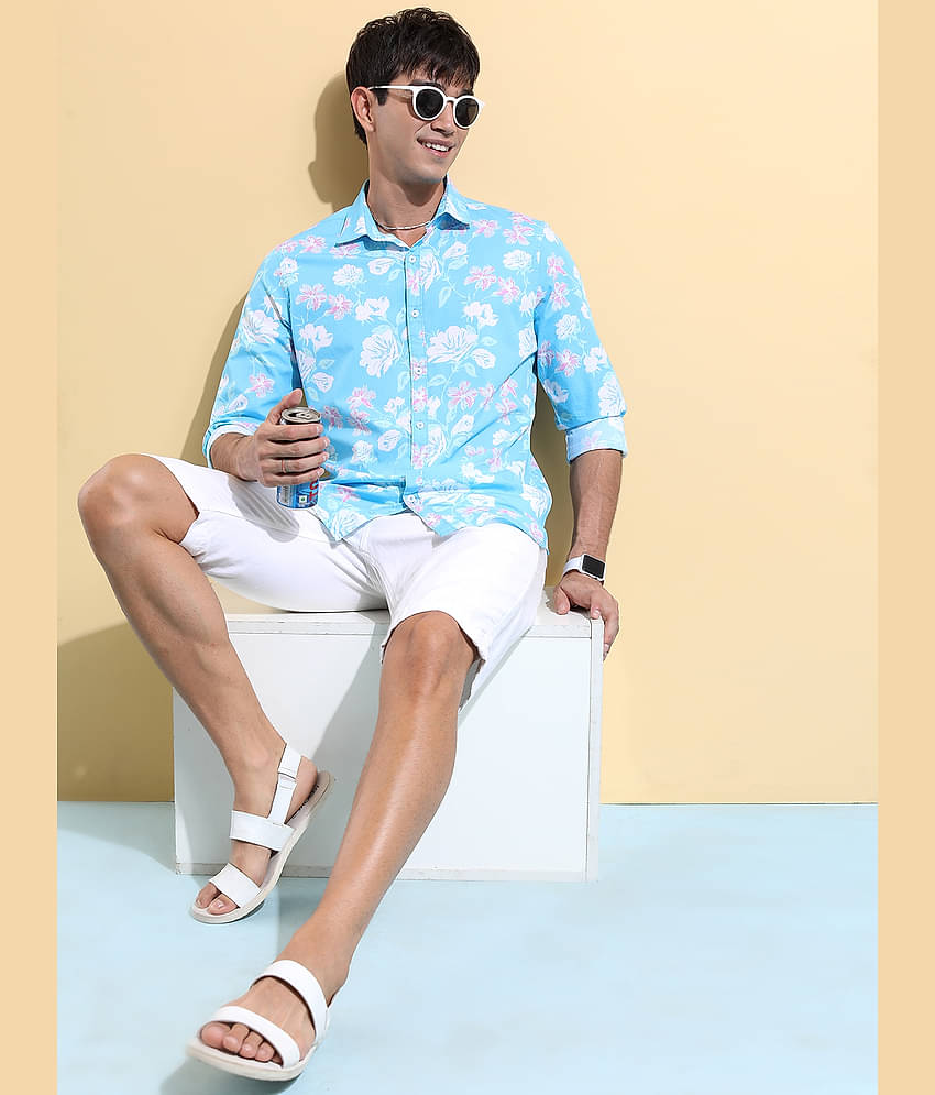 Ketch 100% Cotton Regular Fit Printed Full Sleeves Men's Casual Shirt - Light Blue ( Pack of 1 )