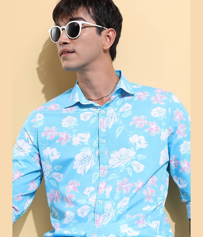Ketch 100% Cotton Regular Fit Printed Full Sleeves Men's Casual Shirt - Light Blue ( Pack of 1 )