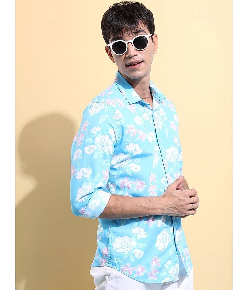 Ketch 100% Cotton Regular Fit Printed Full Sleeves Men's Casual Shirt - Light Blue ( Pack of 1 )