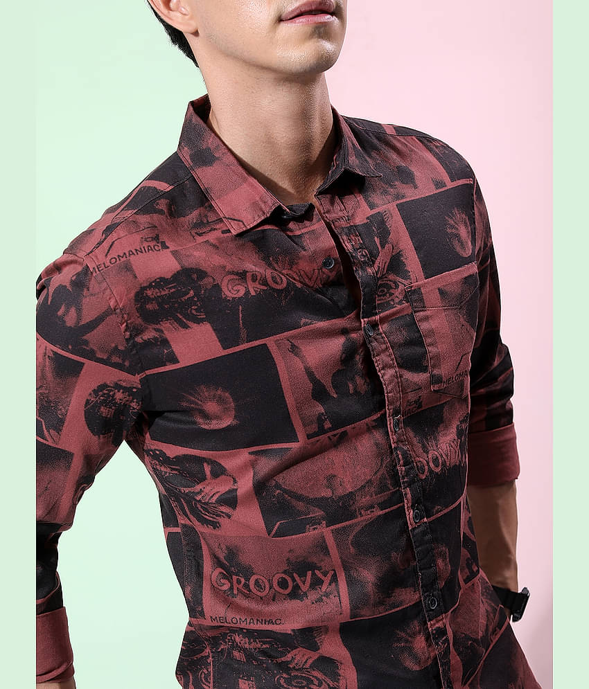 Ketch 100% Cotton Regular Fit Printed Full Sleeves Men's Casual Shirt - Maroon ( Pack of 1 )