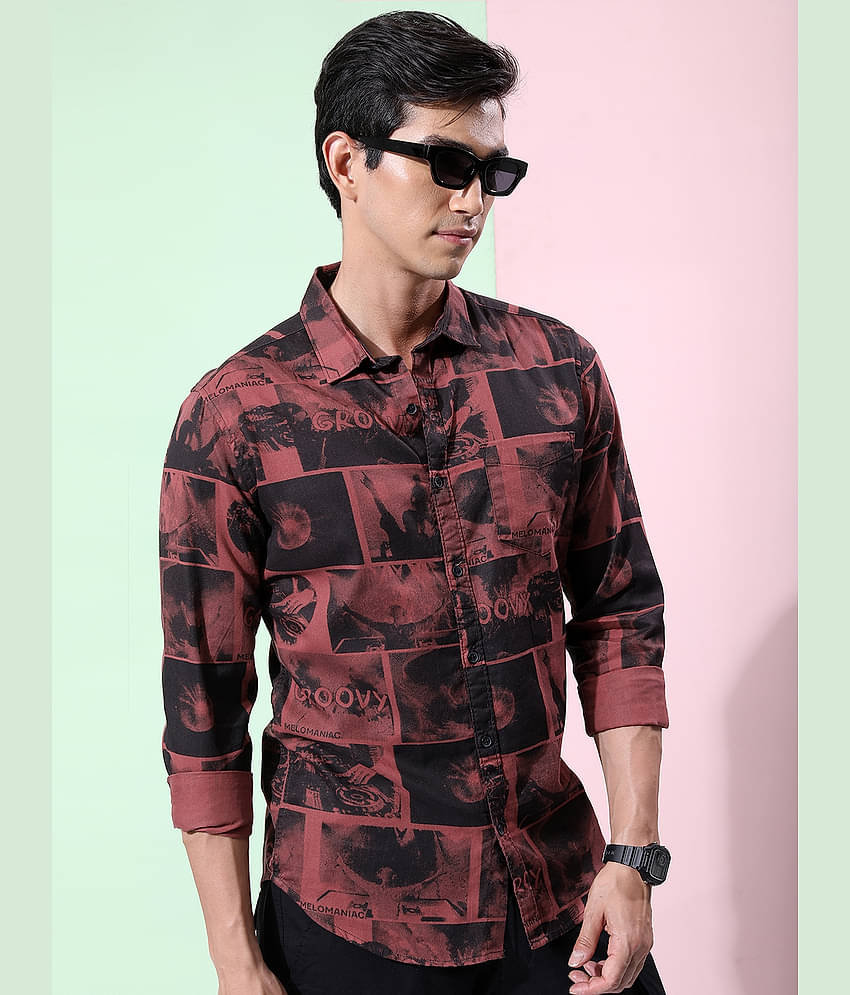 Ketch 100% Cotton Regular Fit Printed Full Sleeves Men's Casual Shirt - Maroon ( Pack of 1 )