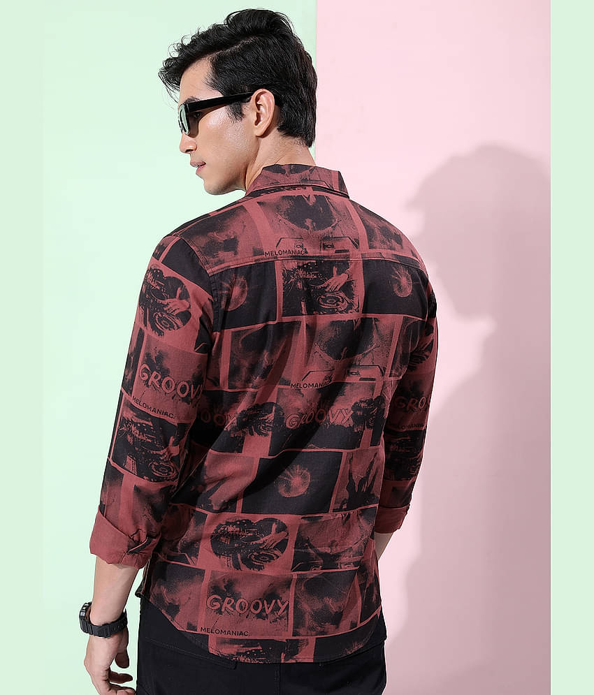 Ketch 100% Cotton Regular Fit Printed Full Sleeves Men's Casual Shirt - Maroon ( Pack of 1 )