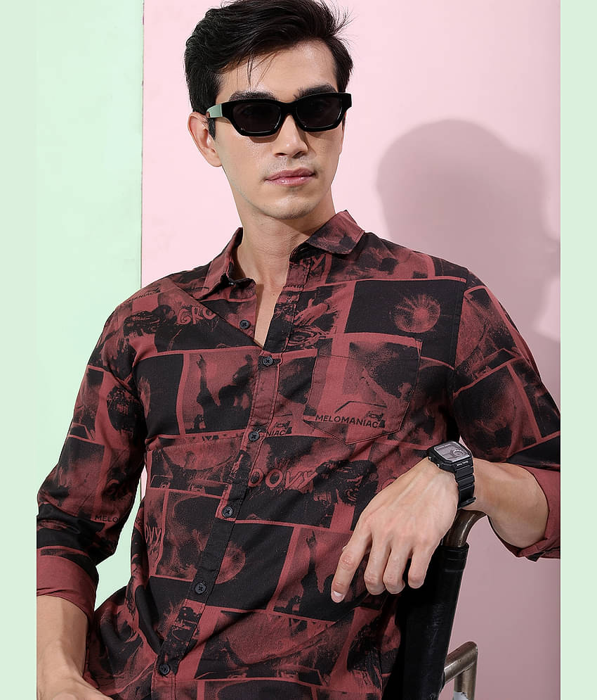 Ketch 100% Cotton Regular Fit Printed Full Sleeves Men's Casual Shirt - Maroon ( Pack of 1 )
