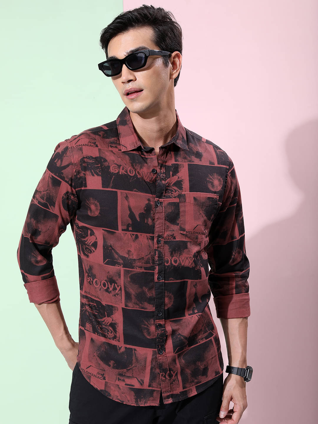     			Ketch 100% Cotton Regular Fit Printed Full Sleeves Men's Casual Shirt - Maroon ( Pack of 1 )