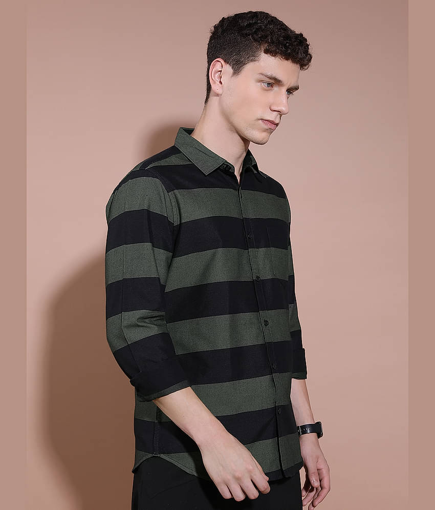 Ketch Cotton Blend Regular Fit Colorblock Full Sleeves Men's Casual Shirt - Olive ( Pack of 1 )