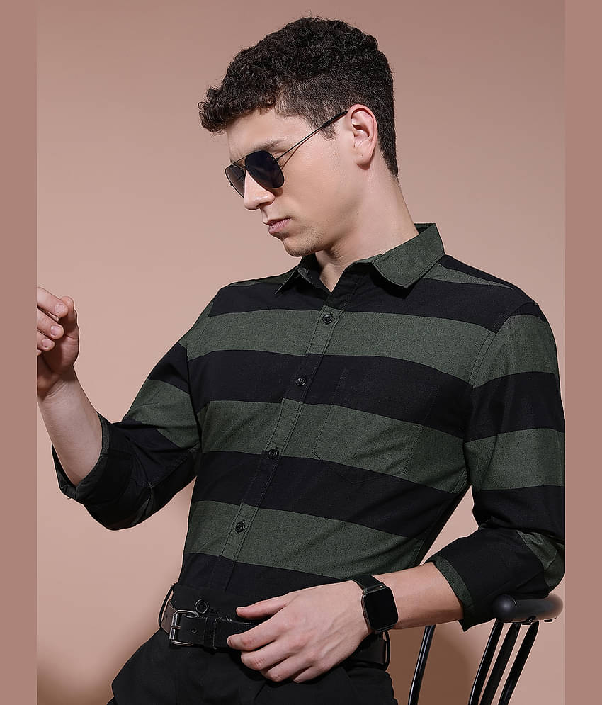 Ketch Cotton Blend Regular Fit Colorblock Full Sleeves Men's Casual Shirt - Olive ( Pack of 1 )