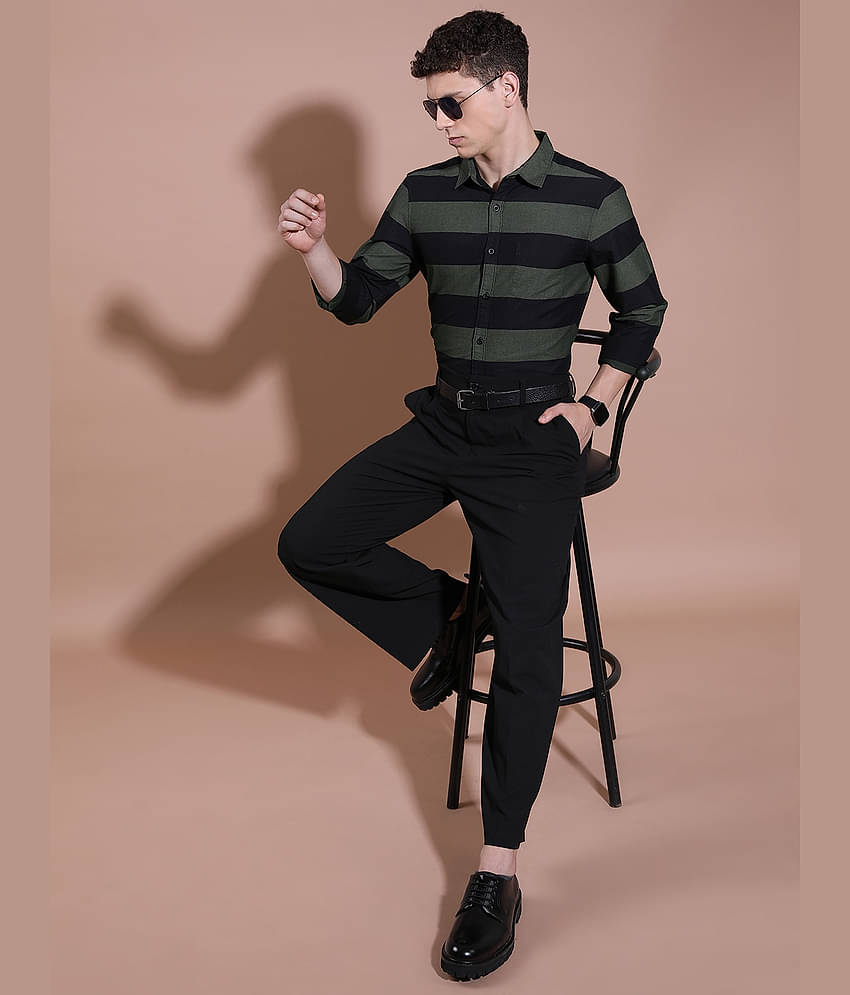 Ketch Cotton Blend Regular Fit Colorblock Full Sleeves Men's Casual Shirt - Olive ( Pack of 1 )