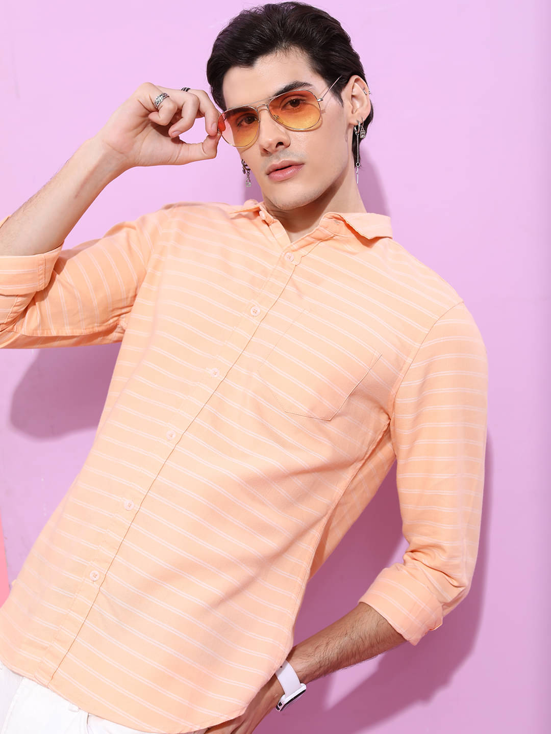 Ketch Cotton Blend Regular Fit Striped Full Sleeves Men's Casual Shirt - Orange ( Pack of 1 ) Ketch Cotton Blend Regular Fit Striped Full Sleeves Men's Casual Shirt - Orange ( Pack of 1 )