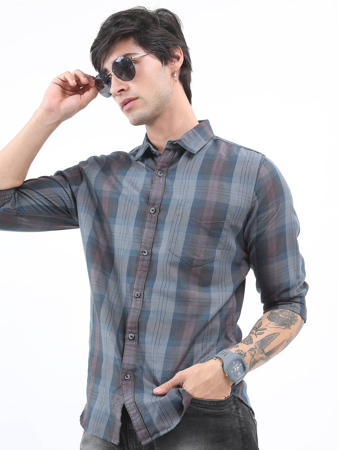 Ketch Cotton Blend Regular Fit Checks Full Sleeves Men's Casual Shirt - Grey ( Pack of 1 ) Ketch Cotton Blend Regular Fit Checks Full Sleeves Men's Casual Shirt - Grey ( Pack of 1 )