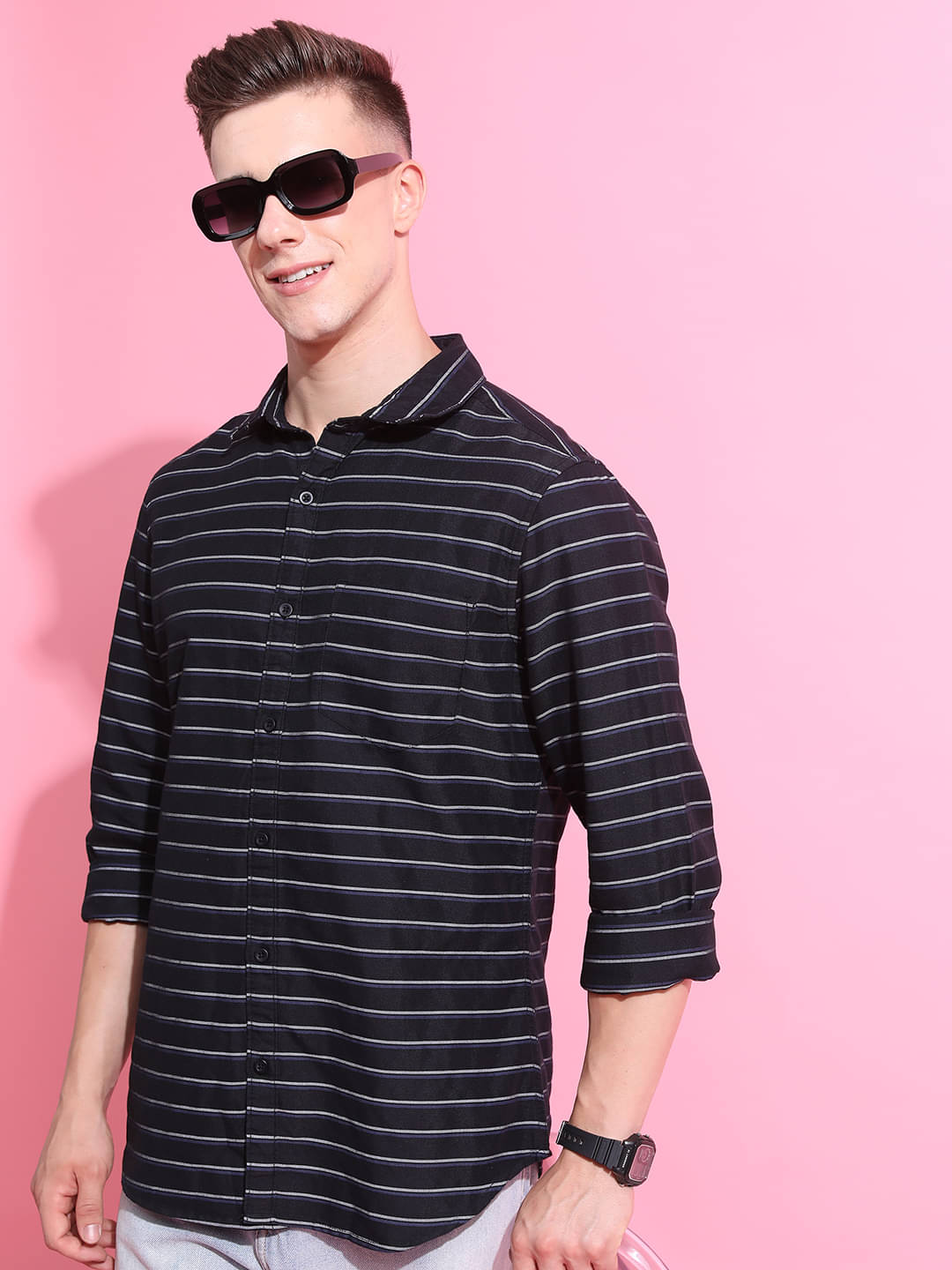    			Ketch Cotton Blend Regular Fit Striped Full Sleeves Men's Casual Shirt - Black ( Pack of 1 )