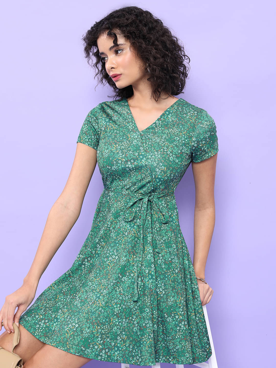     			Ketch Women Polyester Blend Printed Wrap Dress ( Green )