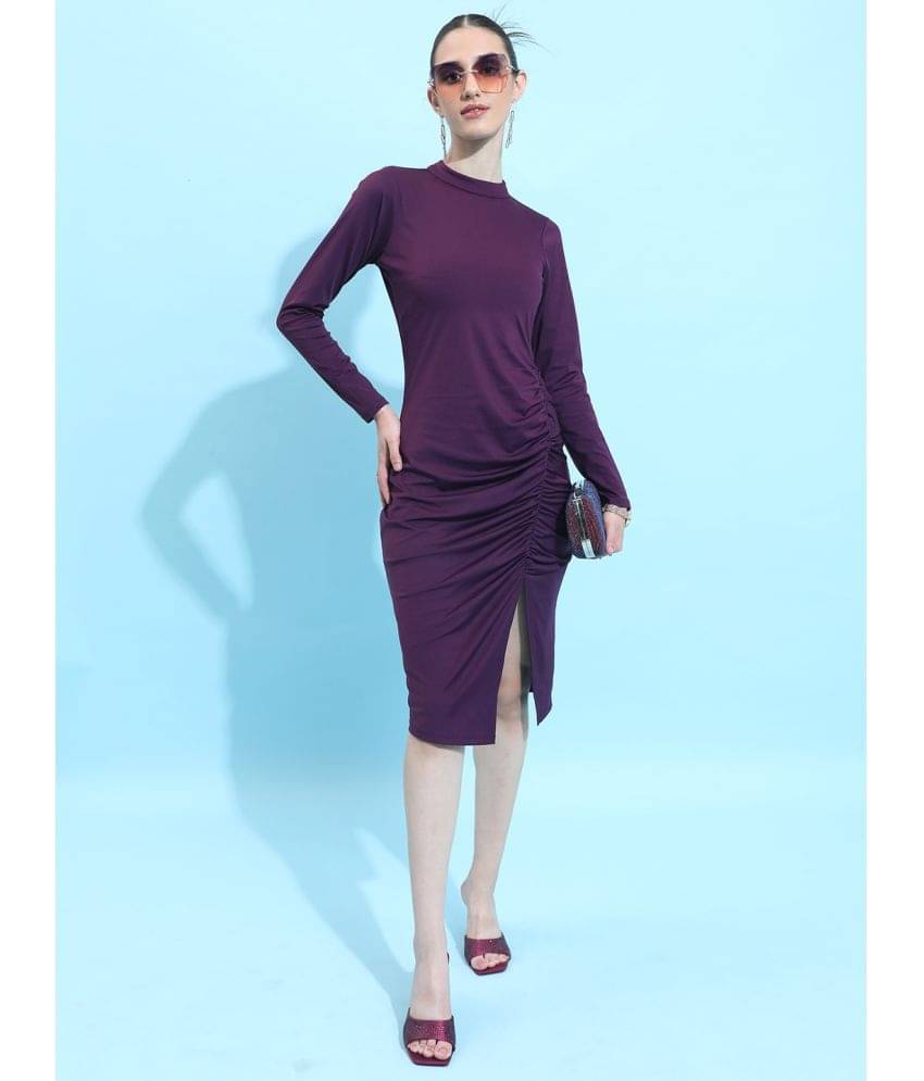 Ketch Women Polyester Blend Solid Bodycon Dress ( Wine ) Ketch Women Polyester Blend Solid Bodycon Dress ( Wine )