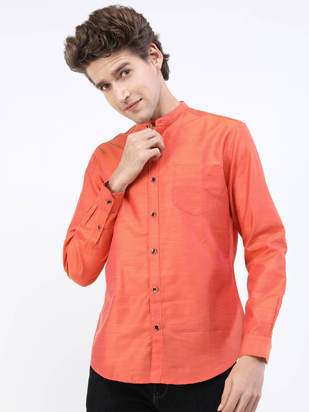 Ketch Polyester Regular Fit Solids Full Sleeves Men's Casual Shirt - Orange ( Pack of 1 ) Ketch Polyester Regular Fit Solids Full Sleeves Men's Casual Shirt - Orange ( Pack of 1 )