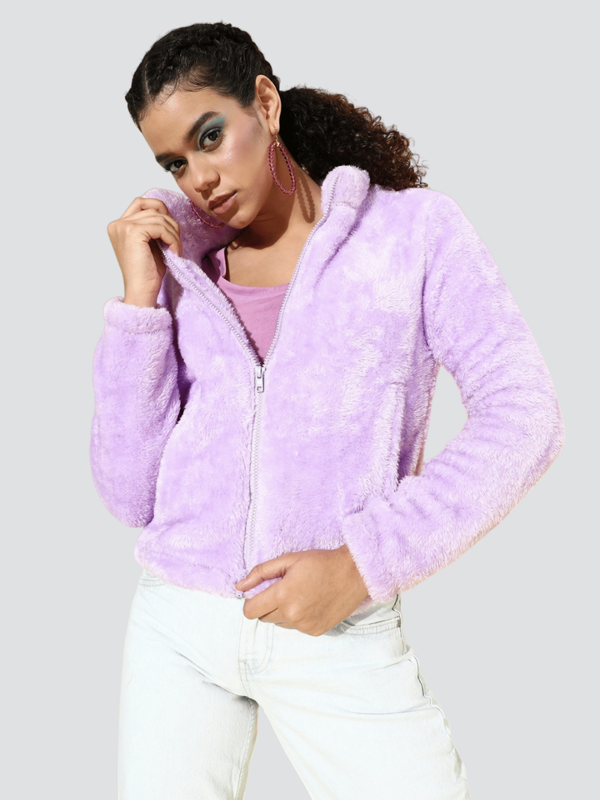     			PP Kurtis Faux Fur Women's Zippered Sweatshirt ( Purple )