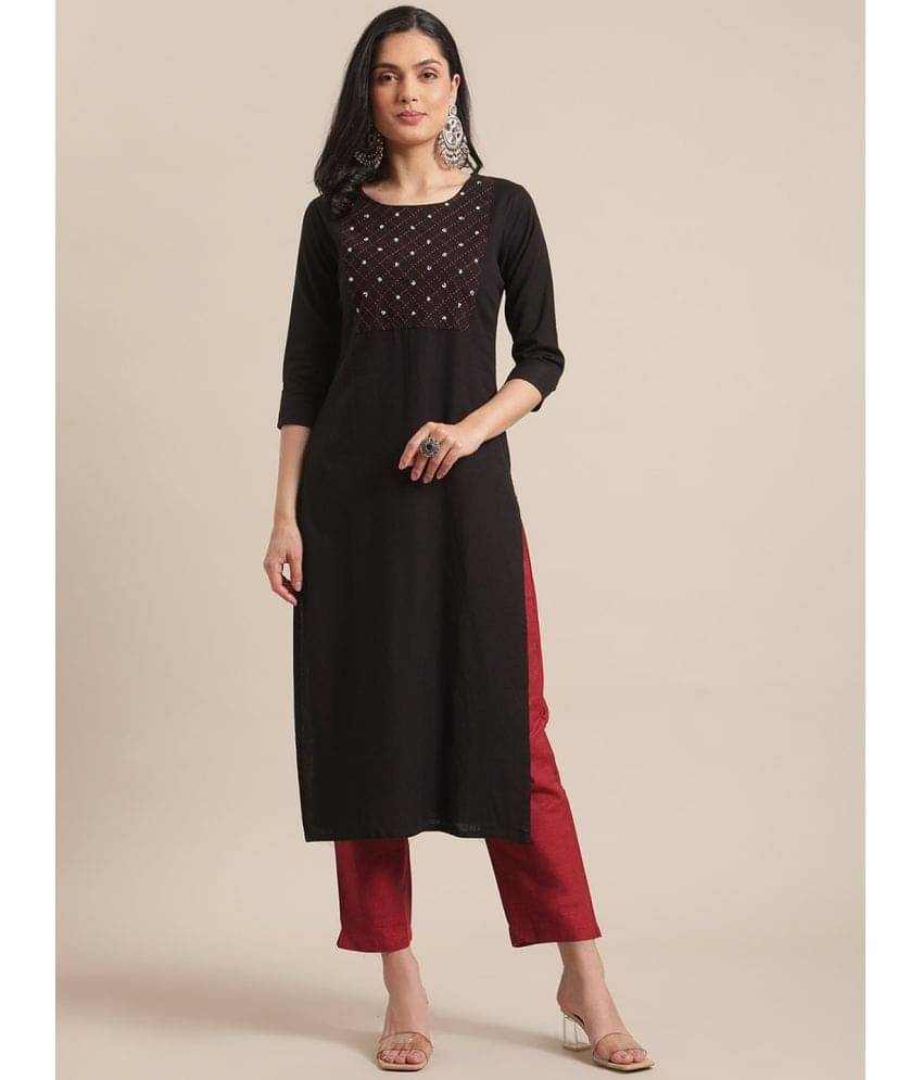 Varanga Cotton Blend Printed Kurti With Pants Women's Stitched Salwar Suit - Black ( Pack of 1 ) Varanga Cotton Blend Printed Kurti With Pants Women's Stitched Salwar Suit - Black ( Pack of 1 )
